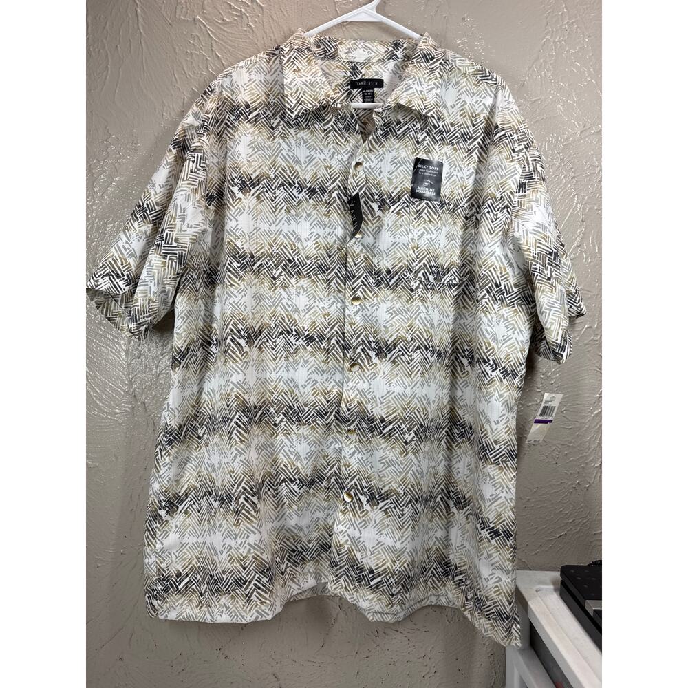 Van Heusen Mens Silky‎ Soft Oasis Print XL Short Sleeve Button Down Size XXL NWT